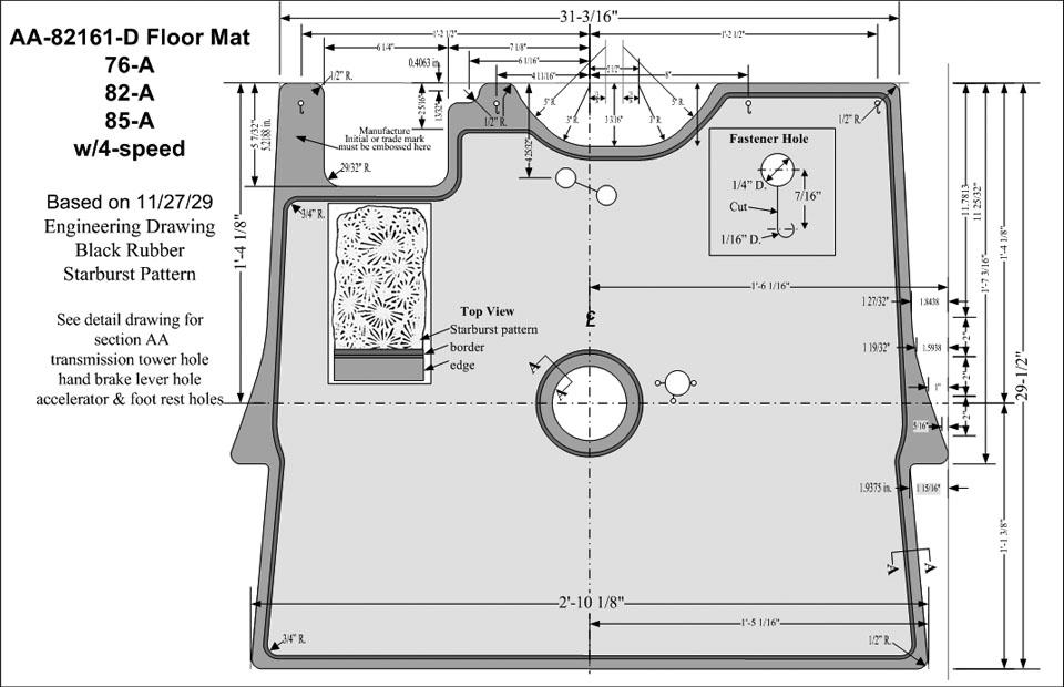 AA-82161-D Front Floor Mat - AA's with 4-speed Transmission